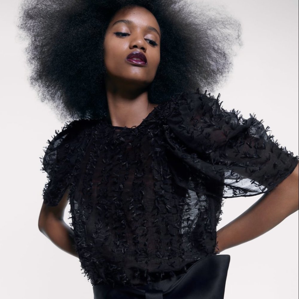 Zara Black Fringed Blouse